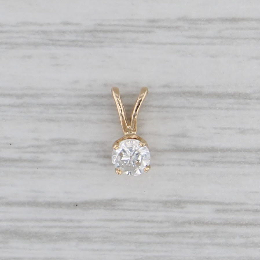 0.25ct Diamond Round Solitaire Pendant 14k Yellow Gold Small Drop