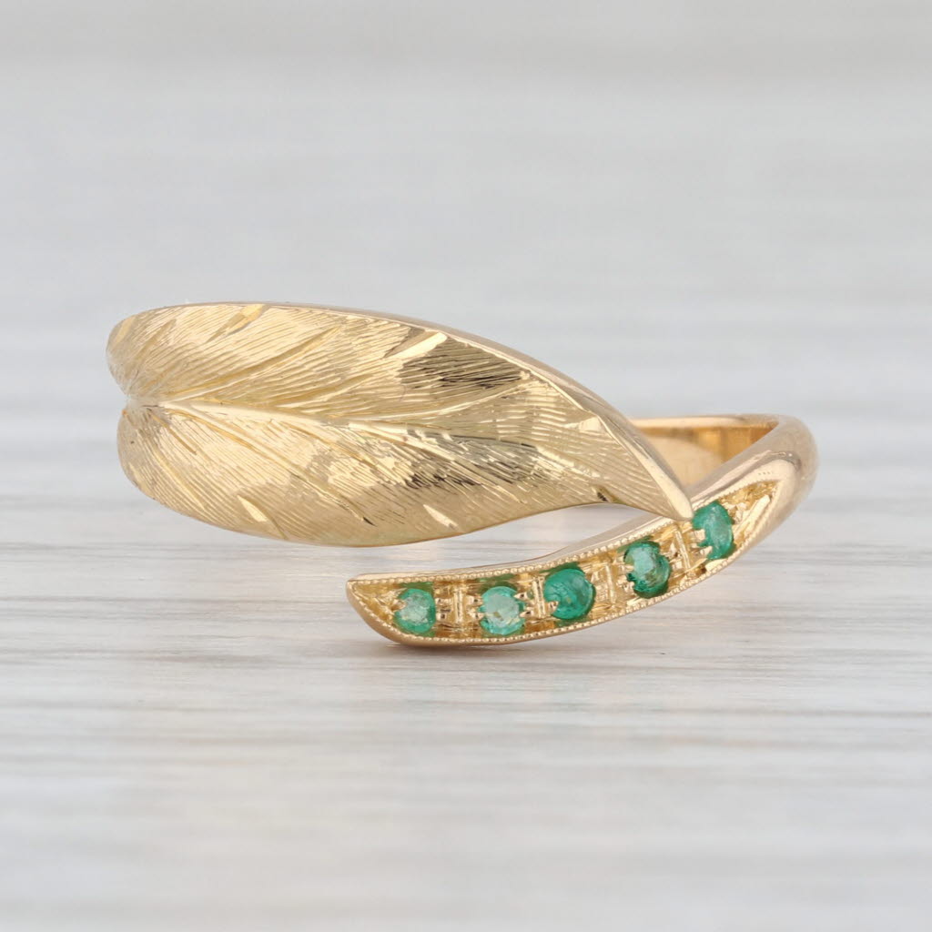 Vintage Coiled Leaf Emerald Ring 800 Gold European Hallmarks Adjustable Sz 6.5