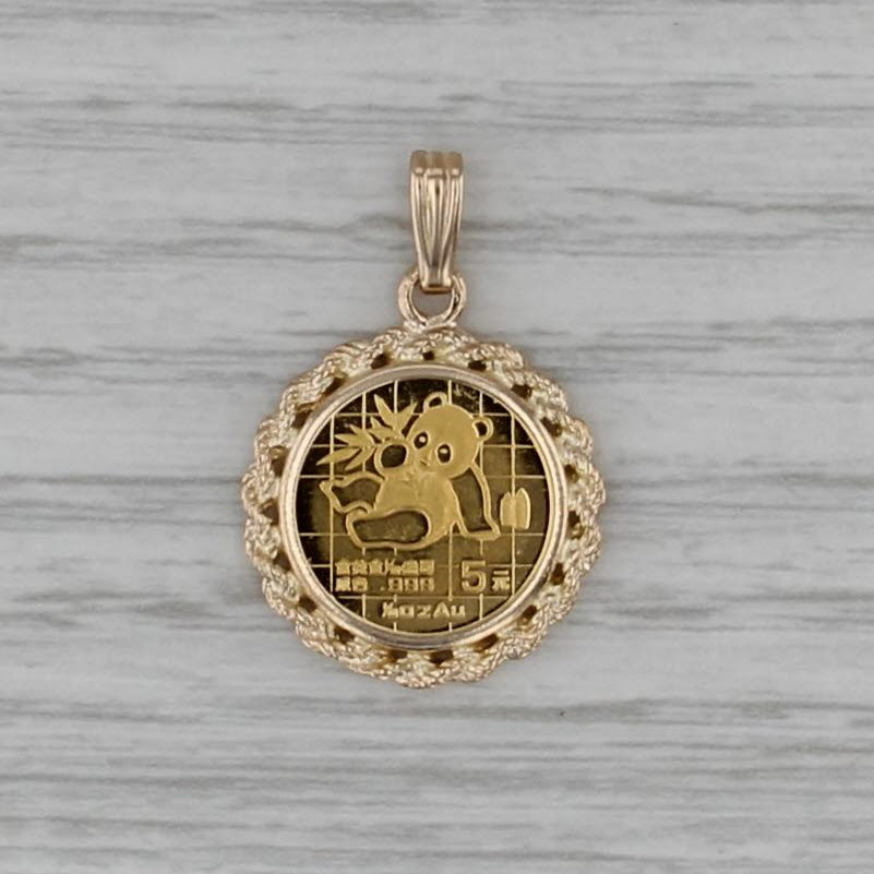 1989 1/20oz Chinese Panda Coin Pendant 14k 999 Yellow Gold 5 Yuan Small Drop