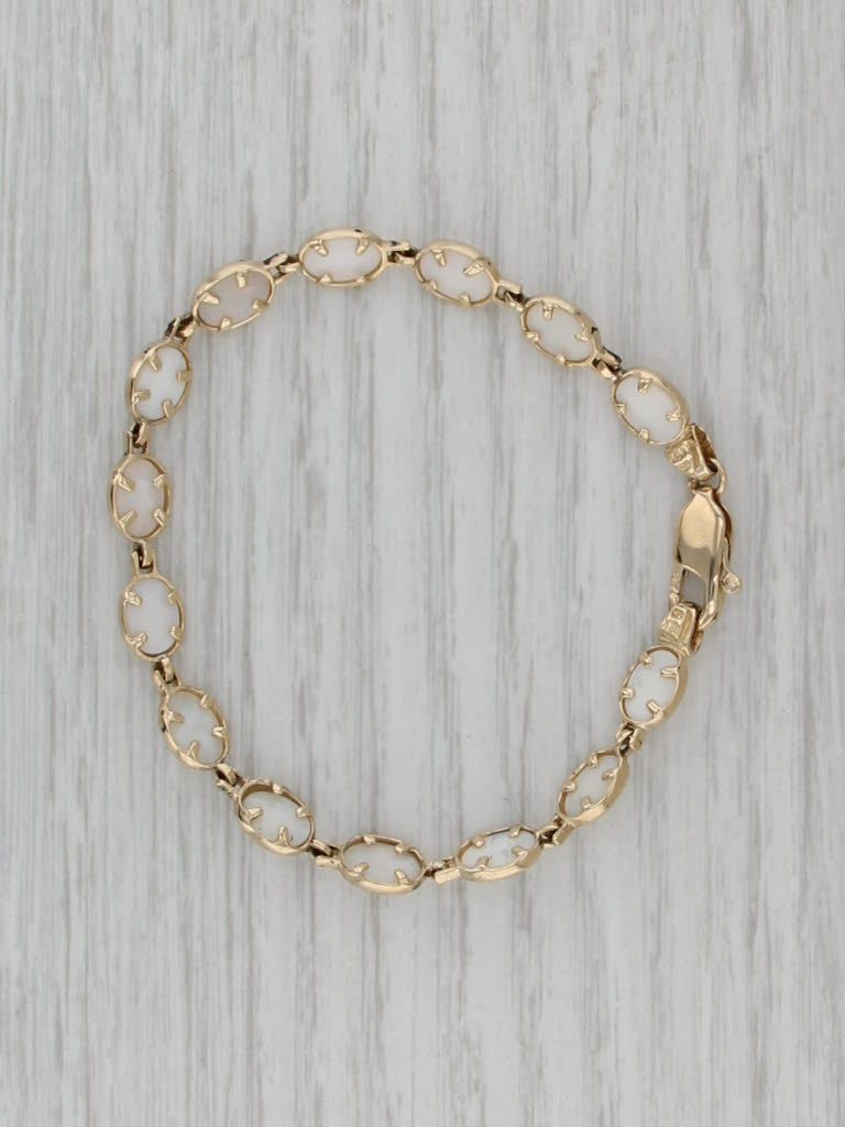 Opal Oval Cabochons Tennis Bracelet 14k Yellow Gold 6.5" 6.4mm
