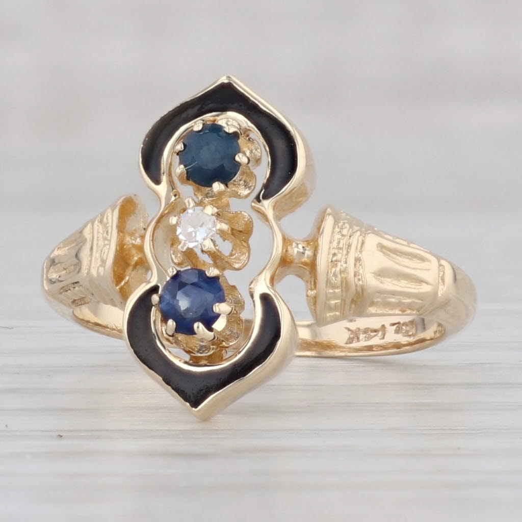 Light Gray Antique 0.30ctw Blue Sapphire Diamond Ring 14k Yellow Gold Size 7