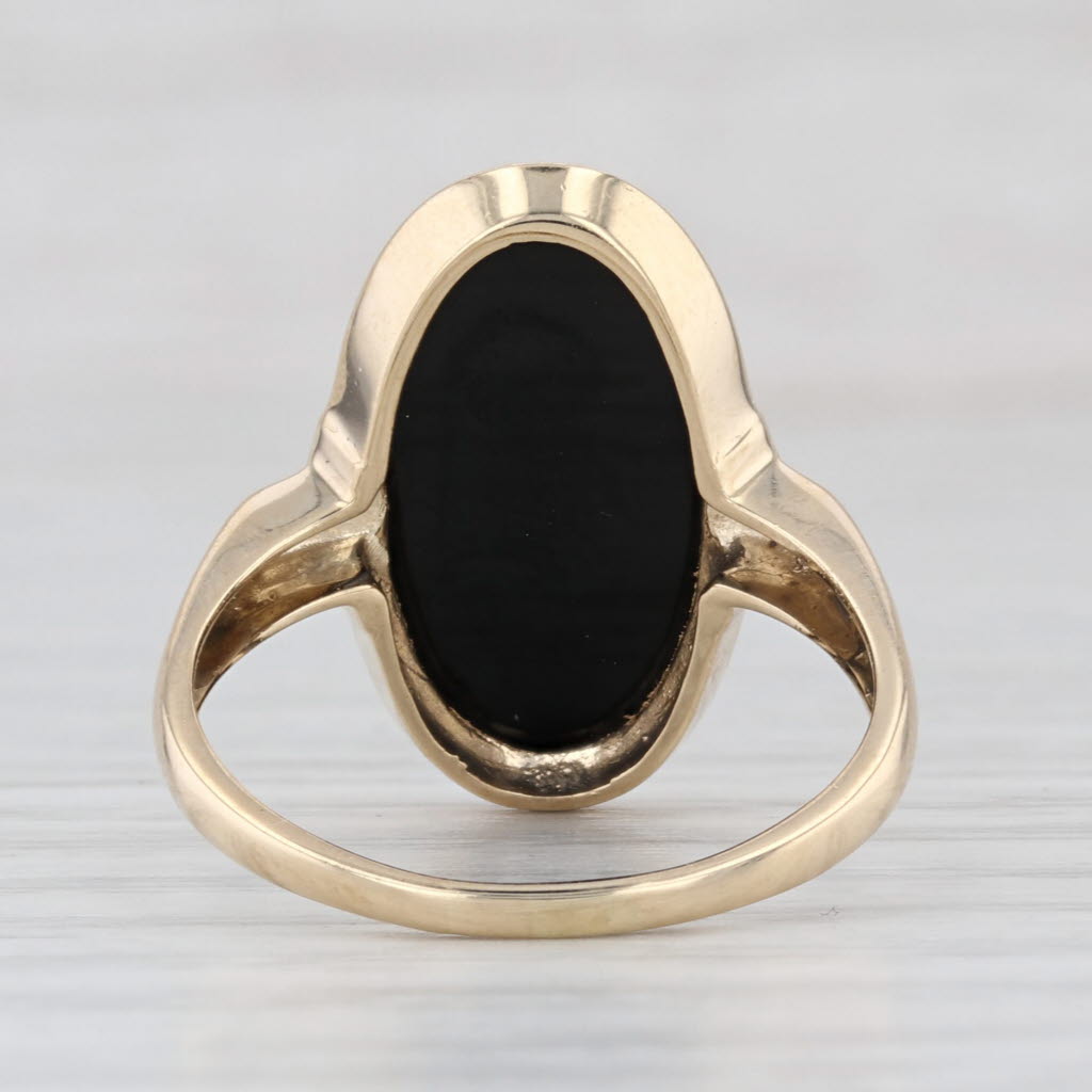 Onyx Oval Cabochon Solitaire Ring 14k Yellow Gold Size 8