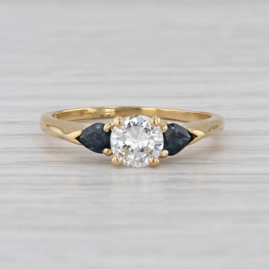 1.04ctw Diamond Blue Sapphire Engagement Ring 18k Yellow Gold Size 6.5