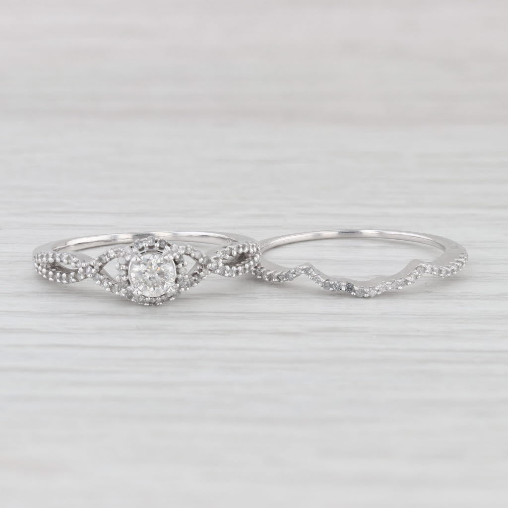 Light Gray 0.41ctw Diamond Engagement Ring Contoured Wedding Band Bridal Set 10k White Gold