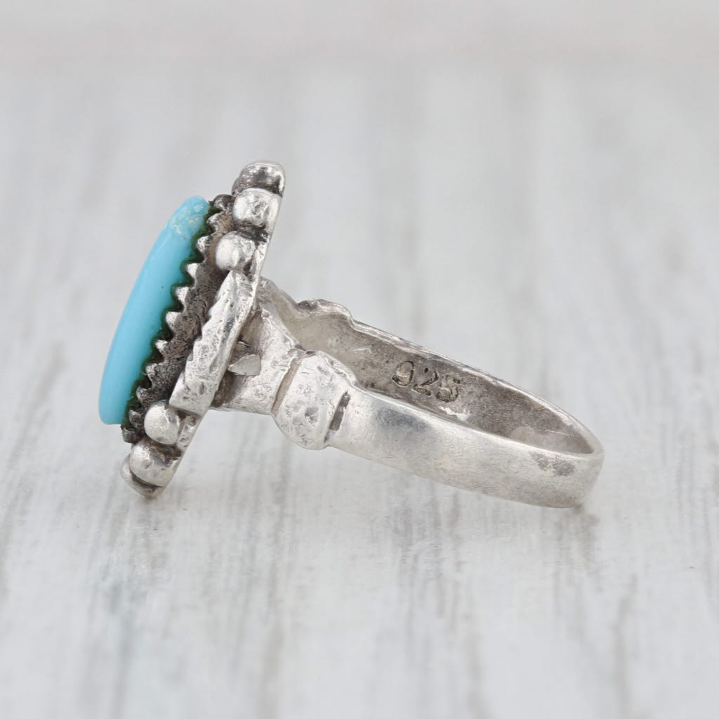 Imitation Turquoise Ring Vintage Oval Cabochon Solitaire Sterling Silver Sz 4.25