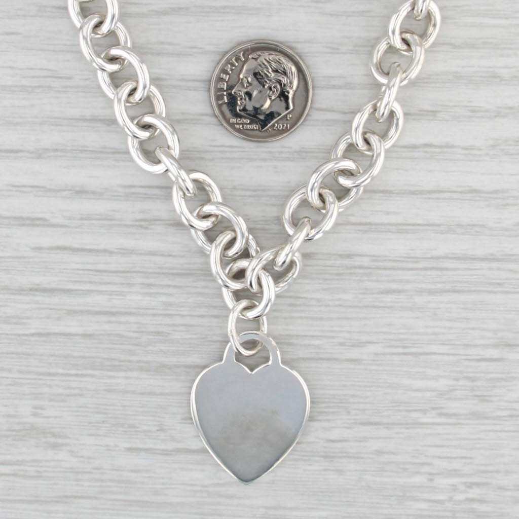 Engravable Tiffany ID Heart Tag Necklace Sterling Silver 16" Cable Chain