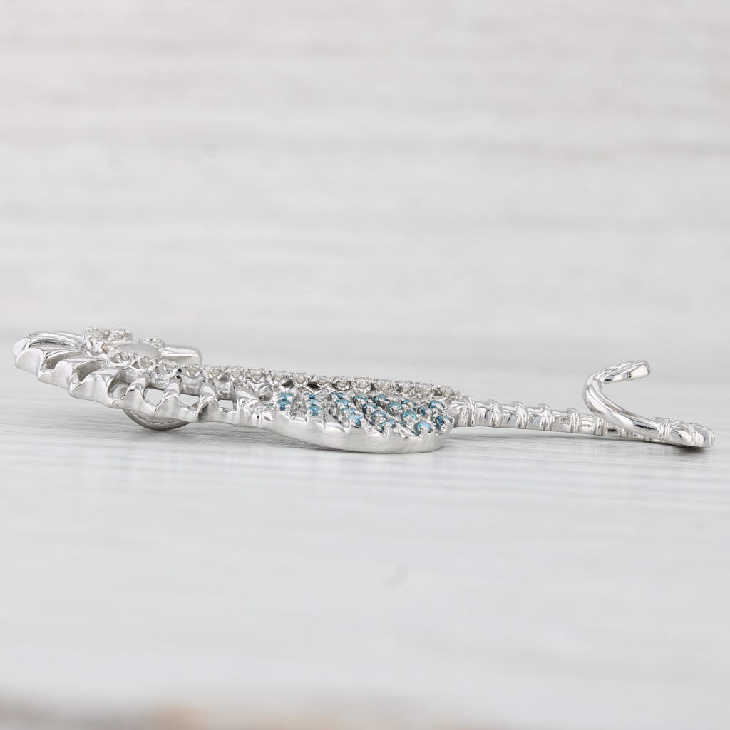 Light Gray 0.36ctw Blue White Diamond Seahorse Pendant 18k White Gold Nautical Statement