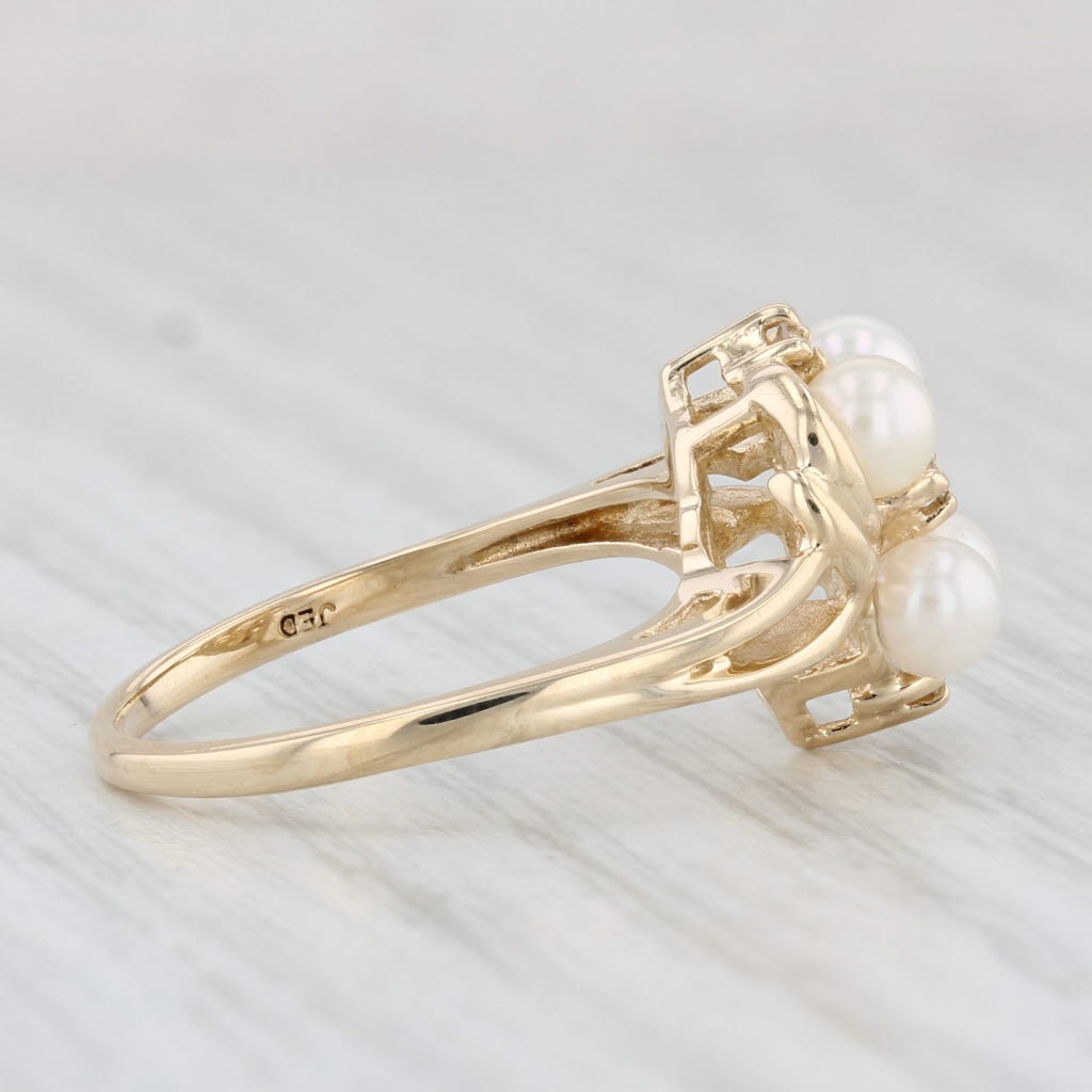 Light Gray Cultured Pearl Diamond Cluster Ring 10k Yellow Gold Size 6