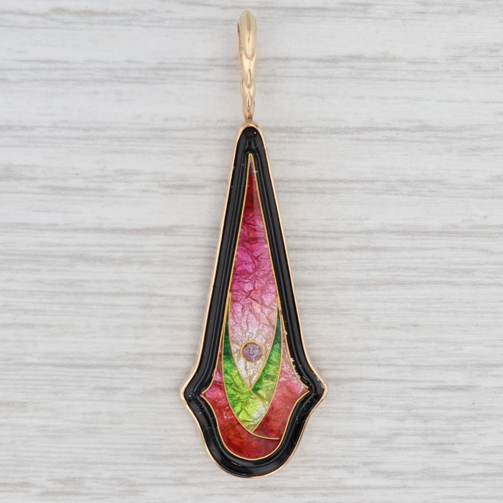 Light Gray Sapphire Cloisonne Color Drop Pendant 14k Yellow Gold Fusager Demski Statement