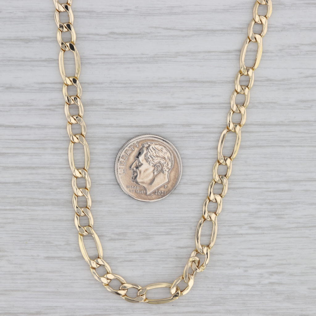 Gray 22" Figaro Chain Necklace 14k Yellow Gold 5.6mm Italian