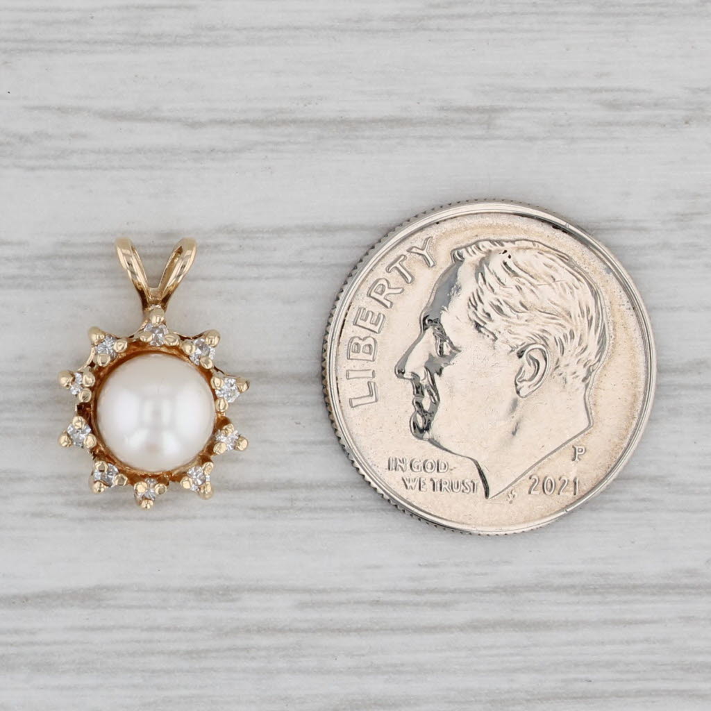 Gray Cultured Pearl Diamond Halo Pendant 14k Yellow Gold