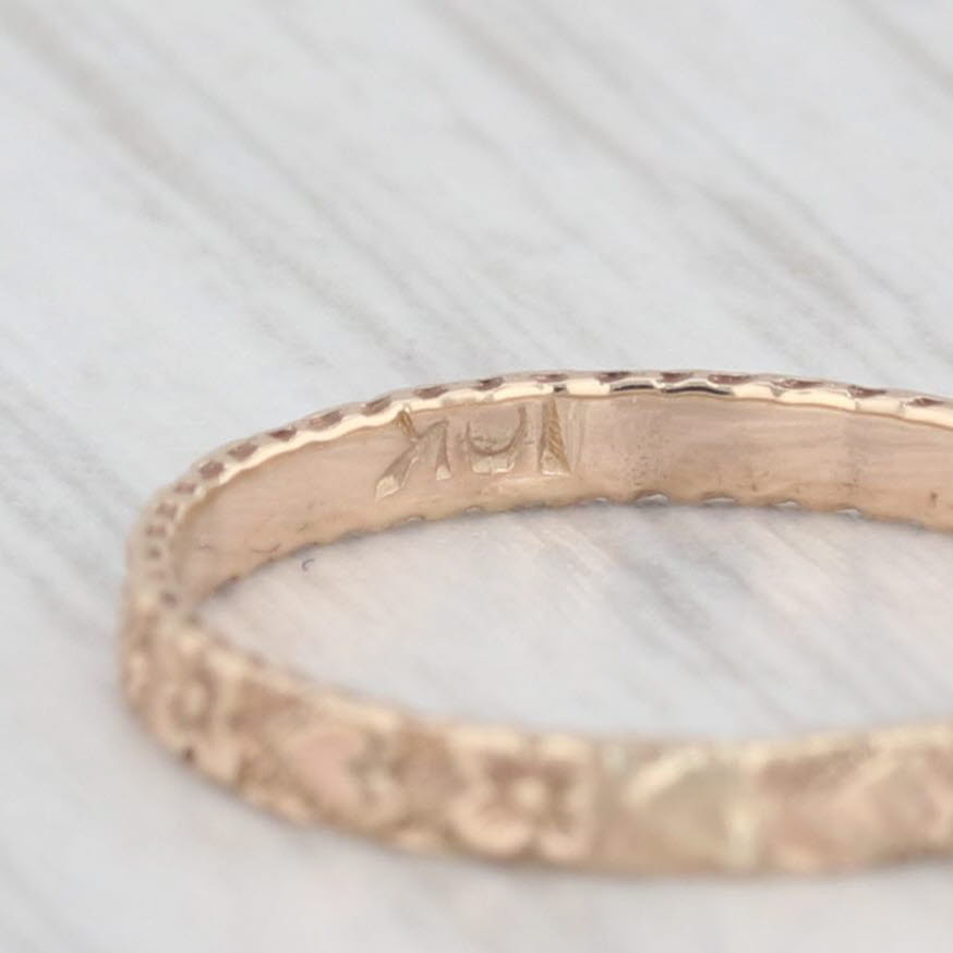 Light Gray Antique Floral Baby Ring 10K Yellow Gold Small Size 1.5 Band