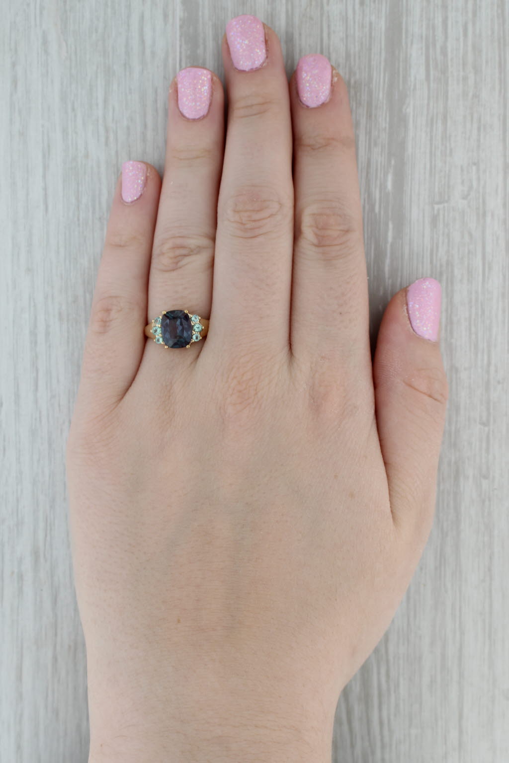 Dark Gray 3.74ctw Lab Created Alexandrite Chrysoberyl Diamond Ring 10k Yellow Gold Sz 7.75
