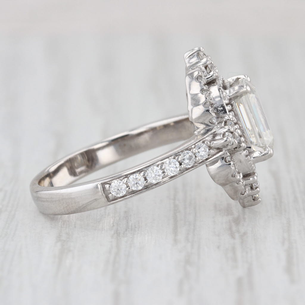 2.18ctw Moissanite Halo Ring Emerald Cut 14k White Gold Size 9-9.25 Engagement