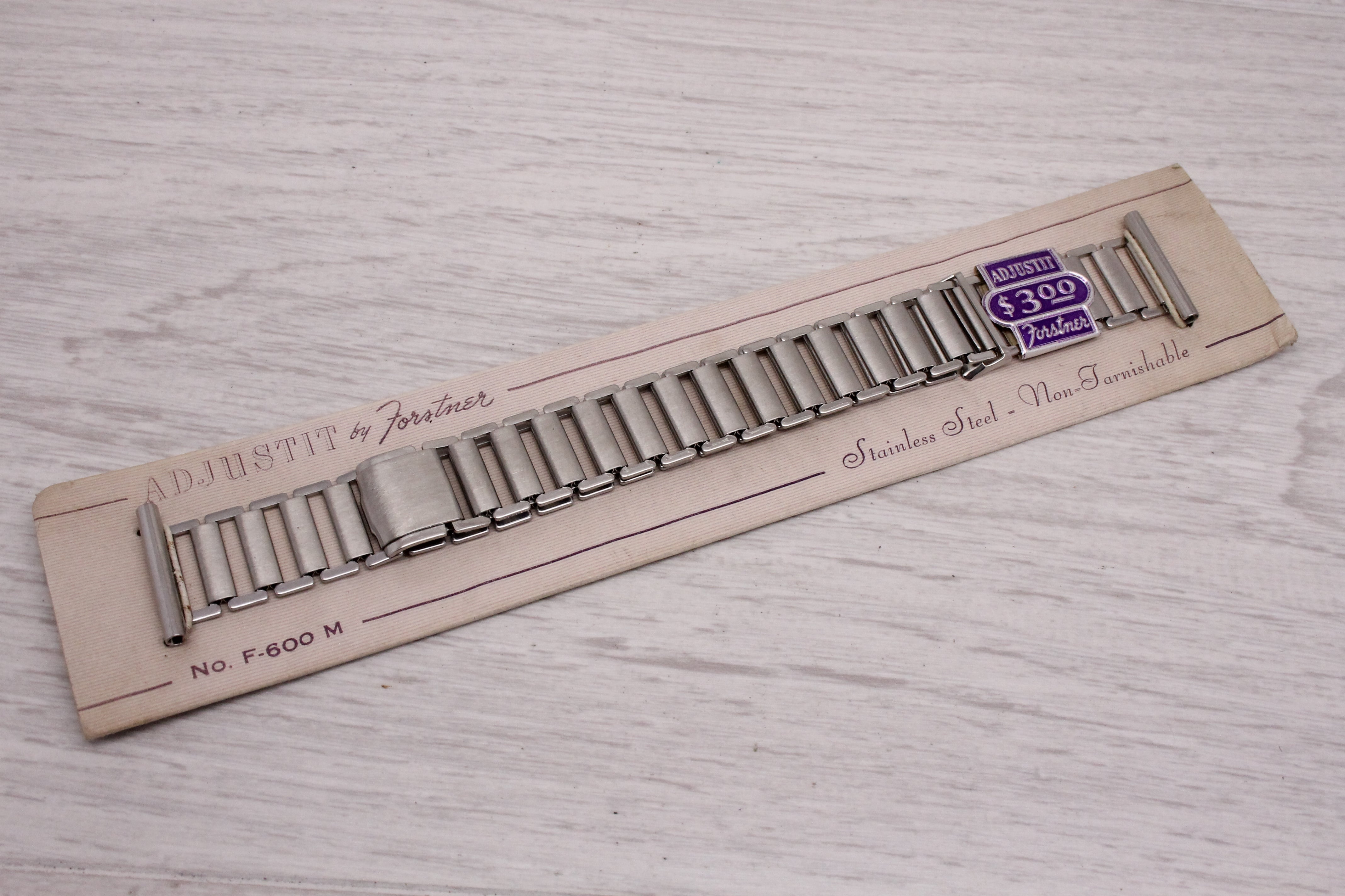 Gray Vintage Forstner Adjustit 19mm Steel Wrist Watch Ladder Bracelet NOS Unworn Band