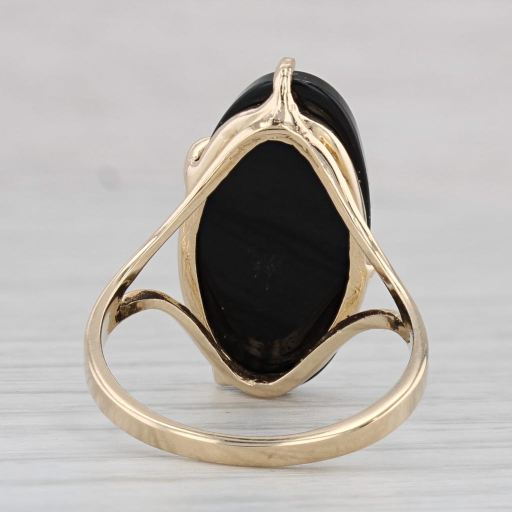 Gray Onyx Diamond Flower Ring 14k Yellow Gold Size 6.25