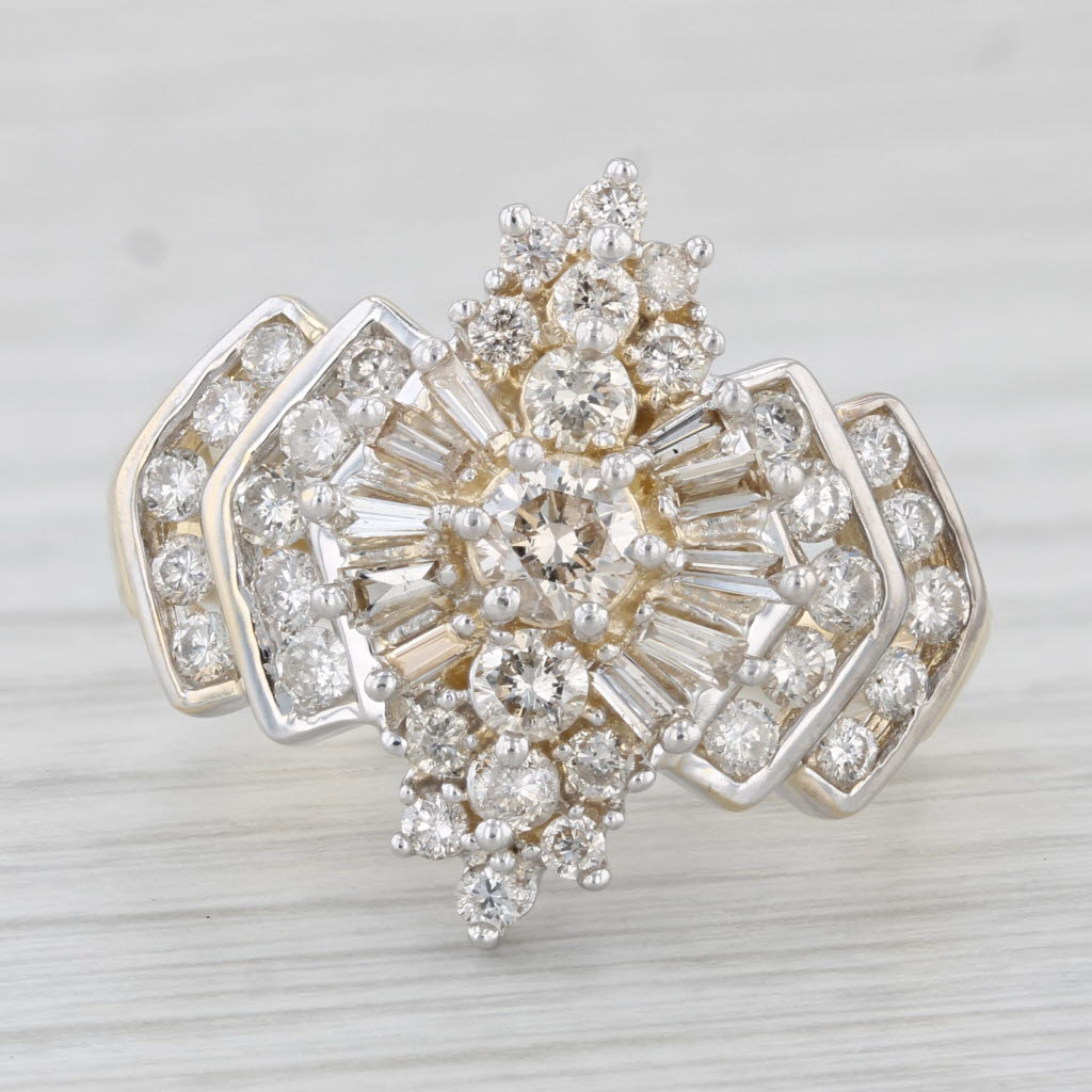 Light Gray 1.20ctw Diamond Cocktail Ring 14k Yellow Gold Size 7.5