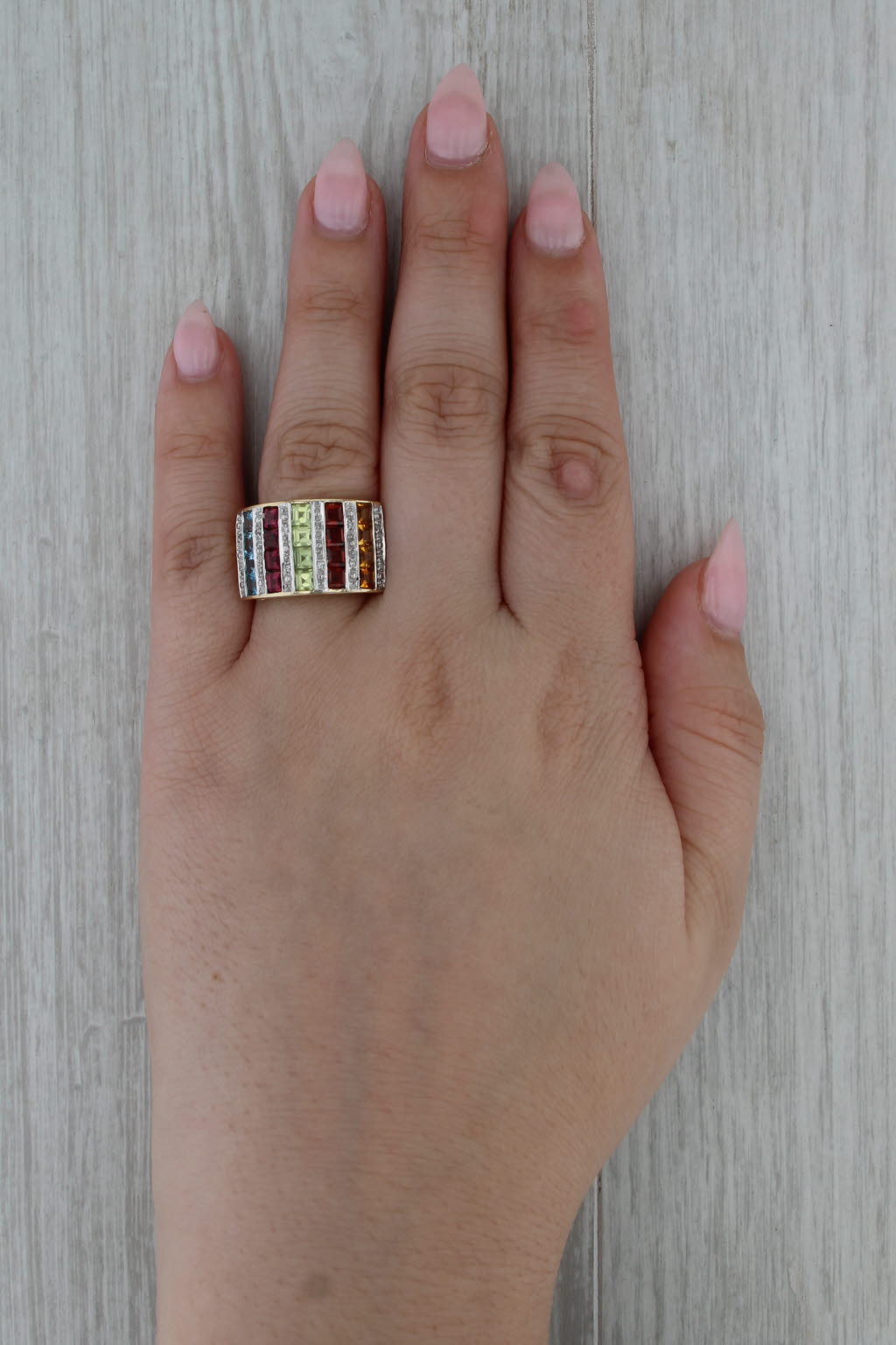 3.83ctw Gemstone Cocktail Ring 10k Yellow Gold Size 7 Topaz Garnet Peridot Sz 7