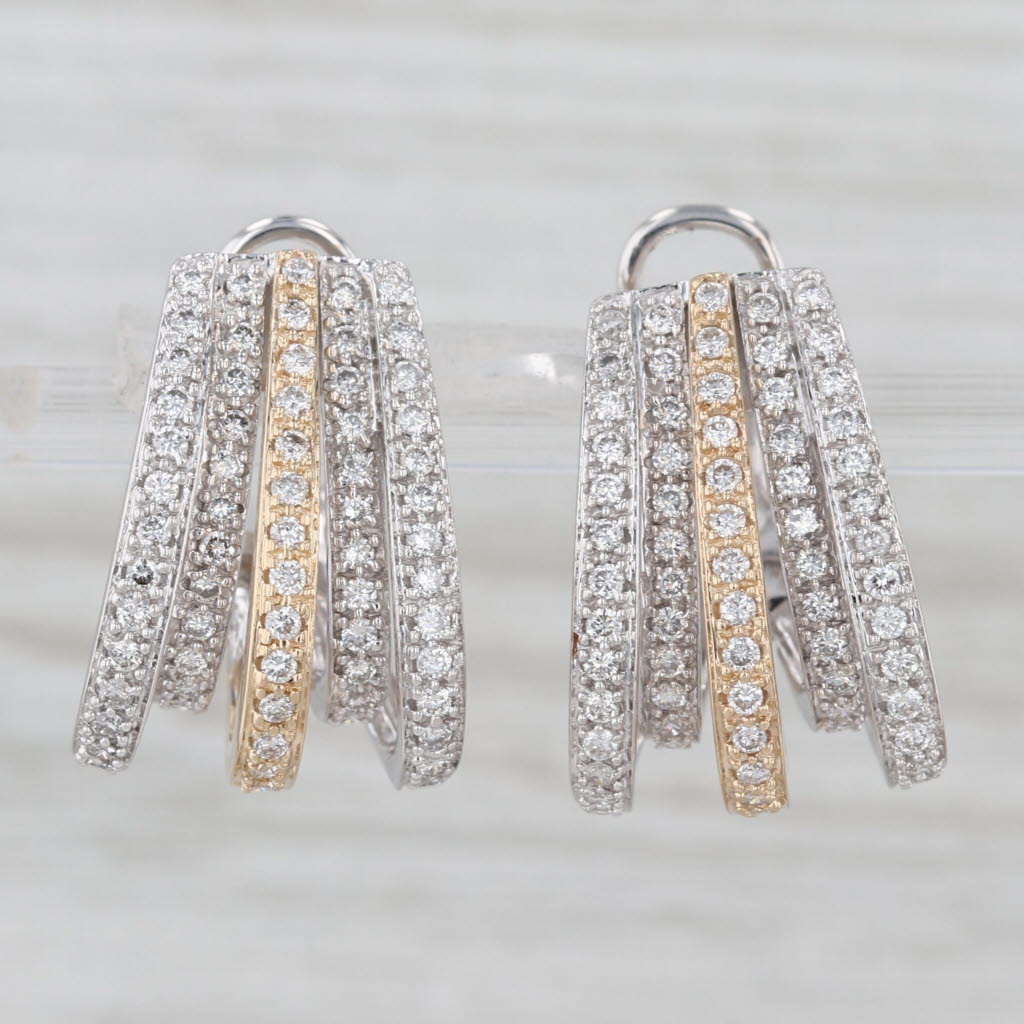 1ctw Diamond J-Hook Drop Earrings 14k White Yellow Gold Omega Backs