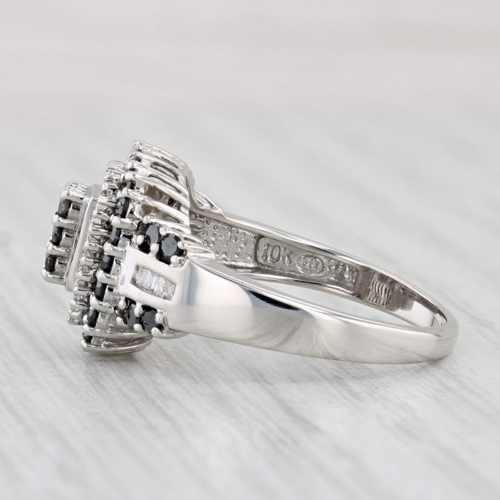 Light Gray 0.75ctw Black White Diamond Halo Ring 10k White Gold Size 7