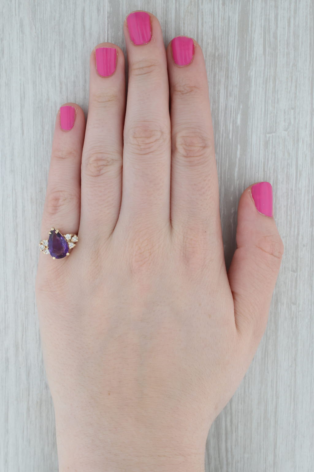 Gray 3.60ctw Teardrop Amethyst Diamond Ring 14k Yellow Gold Size 5.5
