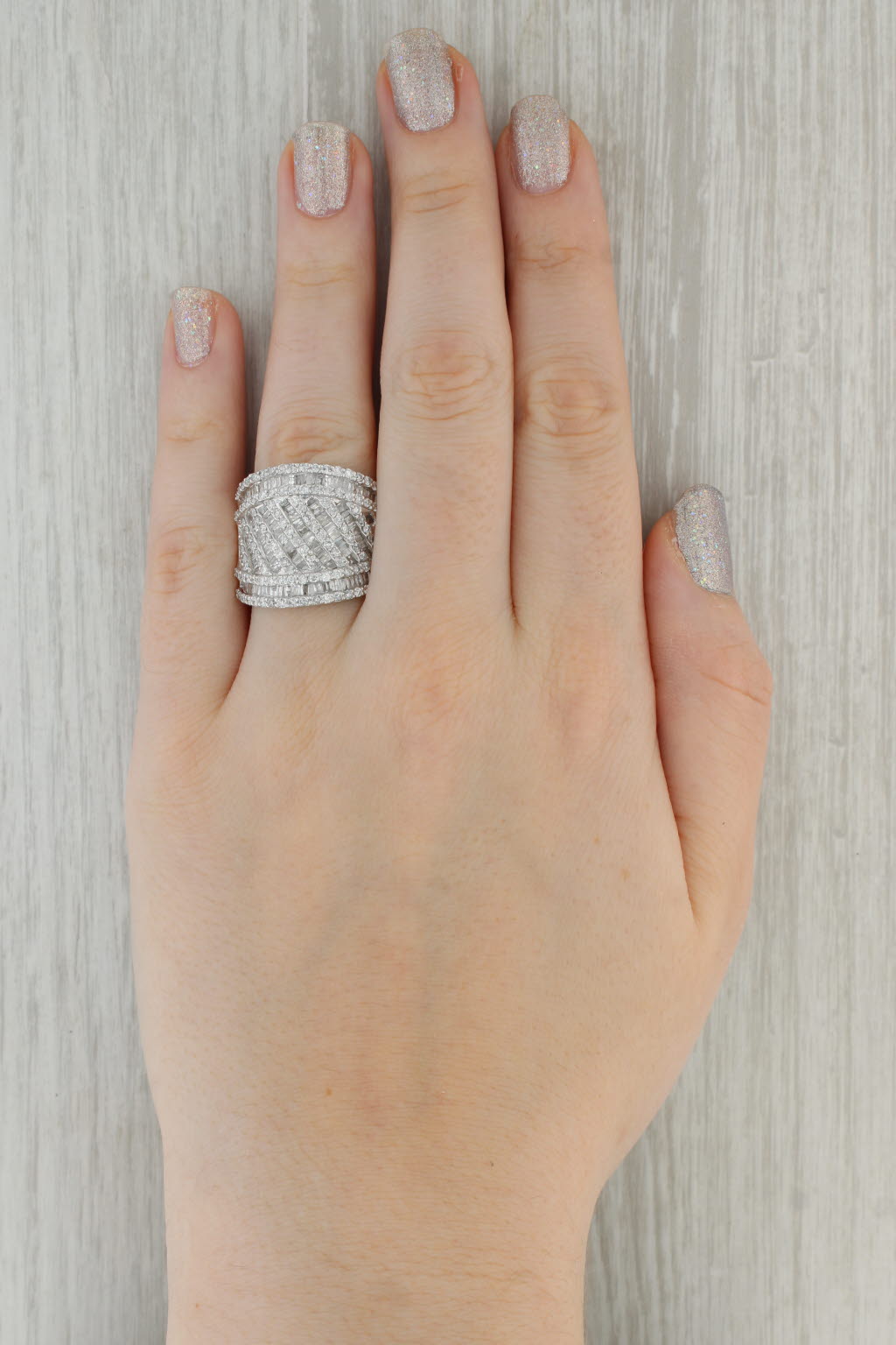 Dark Gray 3ctw Diamond Cocktail Ring 10k White Gold Size 10.75