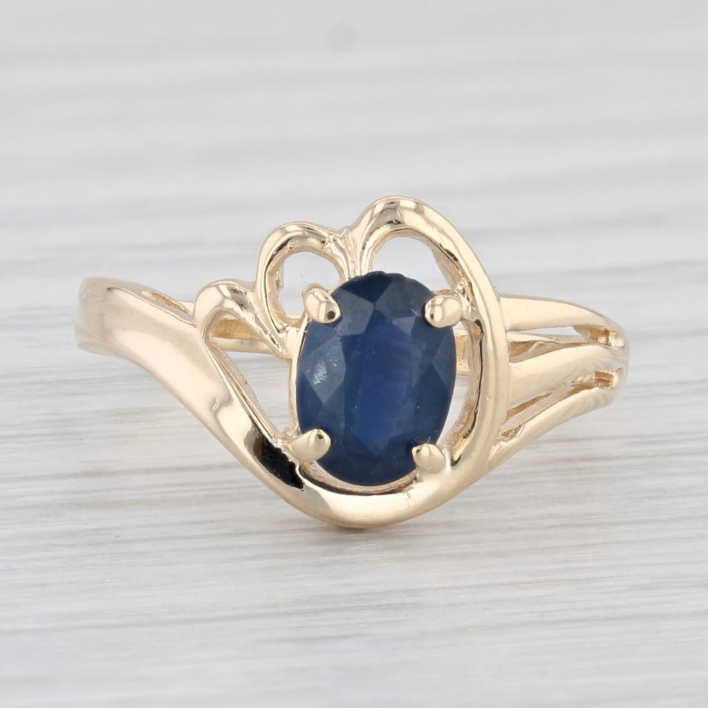 Light Gray 1ct Oval Blue Sapphire Solitaire Abstract Heart Ring 14k Yellow Gold Size 6.25