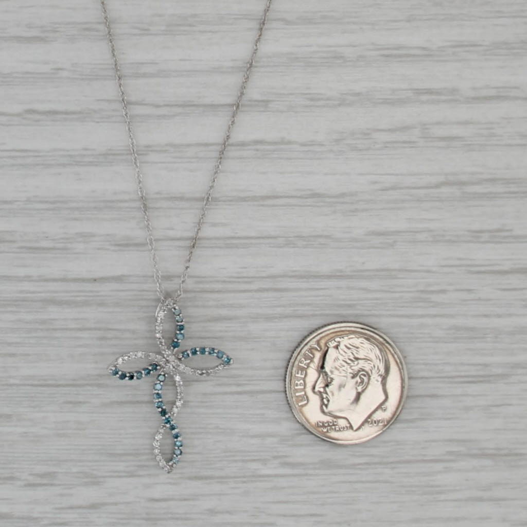 0.28ctw Blue White Diamond Stylized Cross Pendant Necklace 10k White Gold 16.25"
