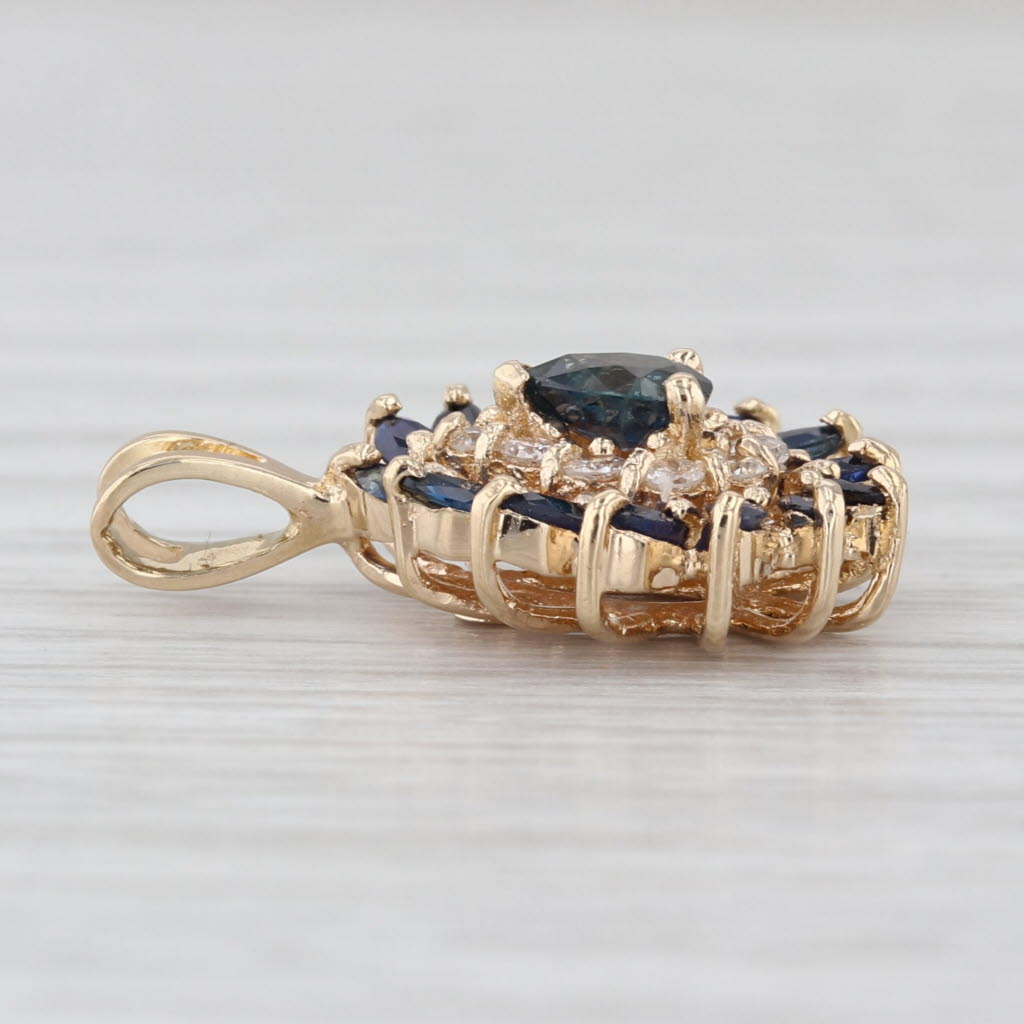 1.28ctw Blue Sapphire Diamond Teardrop Pendant 14k Yellow Gold