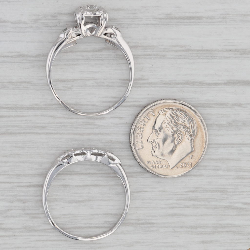 Gray Vintage 0.49ctw Diamond Engagement Ring Wedding Band Bridal Set 14k White Gold