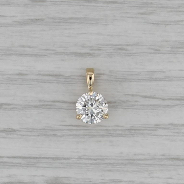 GIA 1.43ct Round Diamond Solitaire Pendant 14k Yellow Gold Small Drop
