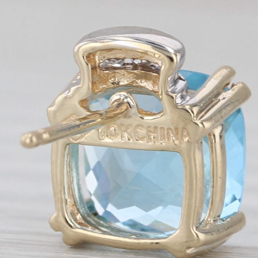 5.03ctw Cushion Blue topaz Diamond Stud Earrings 10k Yellow Gold Studs