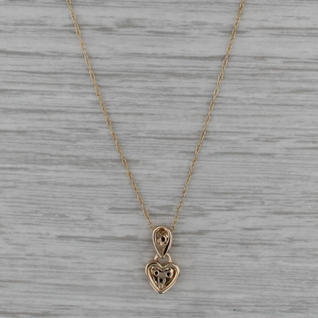 Small Diamond Heart Pendant Necklace 10k Yellow Gold 18" Rope Chain