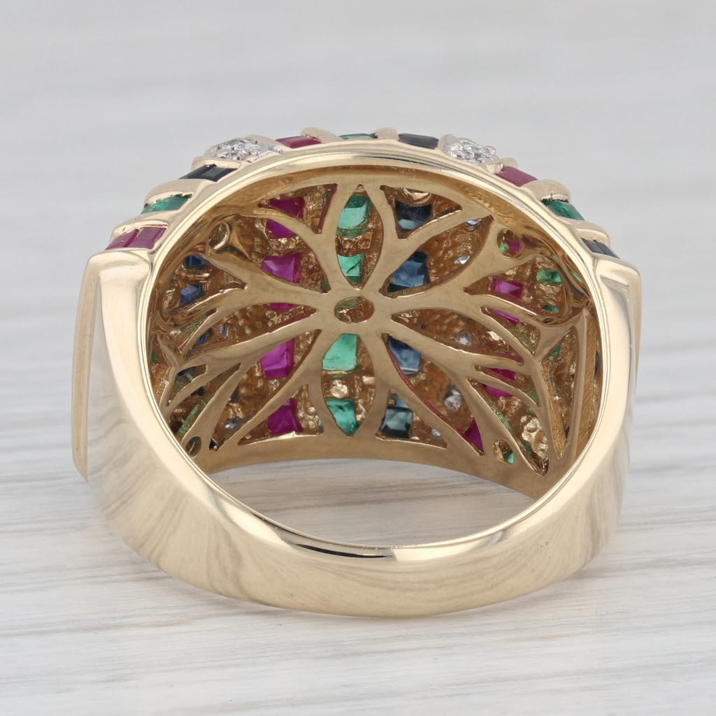 Gray 3.76ctw Gemstone Striped Ring 14k Yellow Gold Diamond Ruby Sapphire Emerald