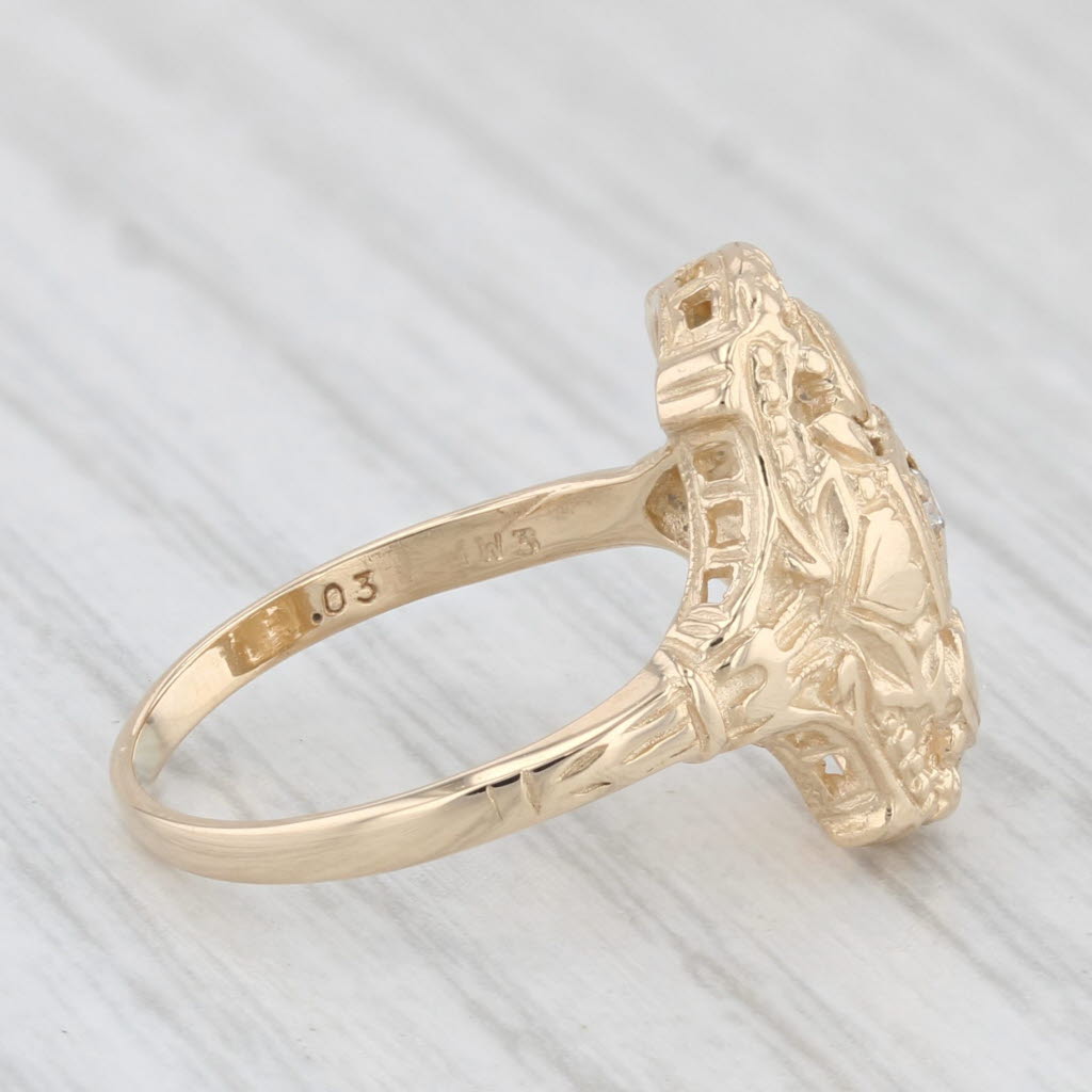 Light Gray Vintage Diamond Ornate Ring 14k Yellow Gold Size 4.5