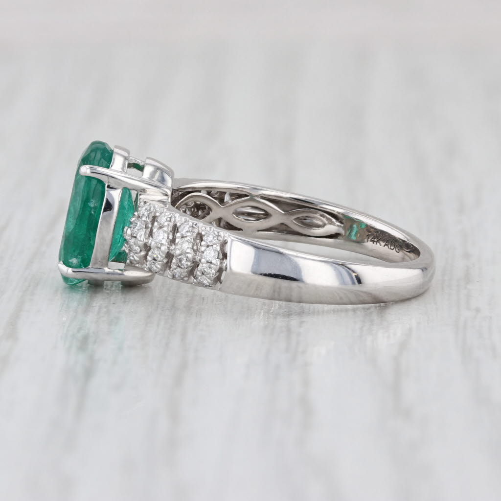 2.33ctw Oval Emerald Diamond Ring 14k White Gold Size 7.25 Engagement