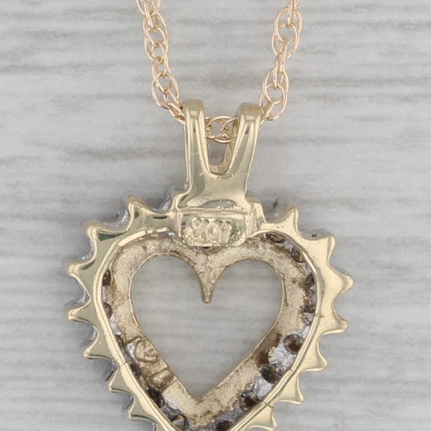 Gray 0.33ctw Diamond Open Heart Pendant Necklace 10k Yellow Gold 18" Rope Chain