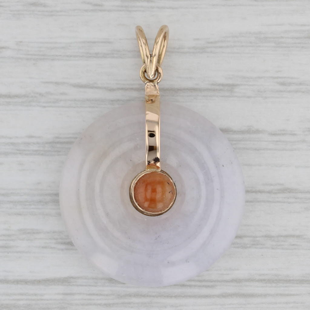 Gray White Brown Jadeite Jade Pendant 14k Yellow Gold Round Torus