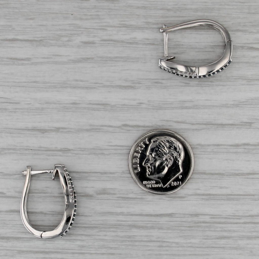 0.24ctw Blue White Diamond Crossover Hoop Earrings 10k White Gold Oval Hoops
