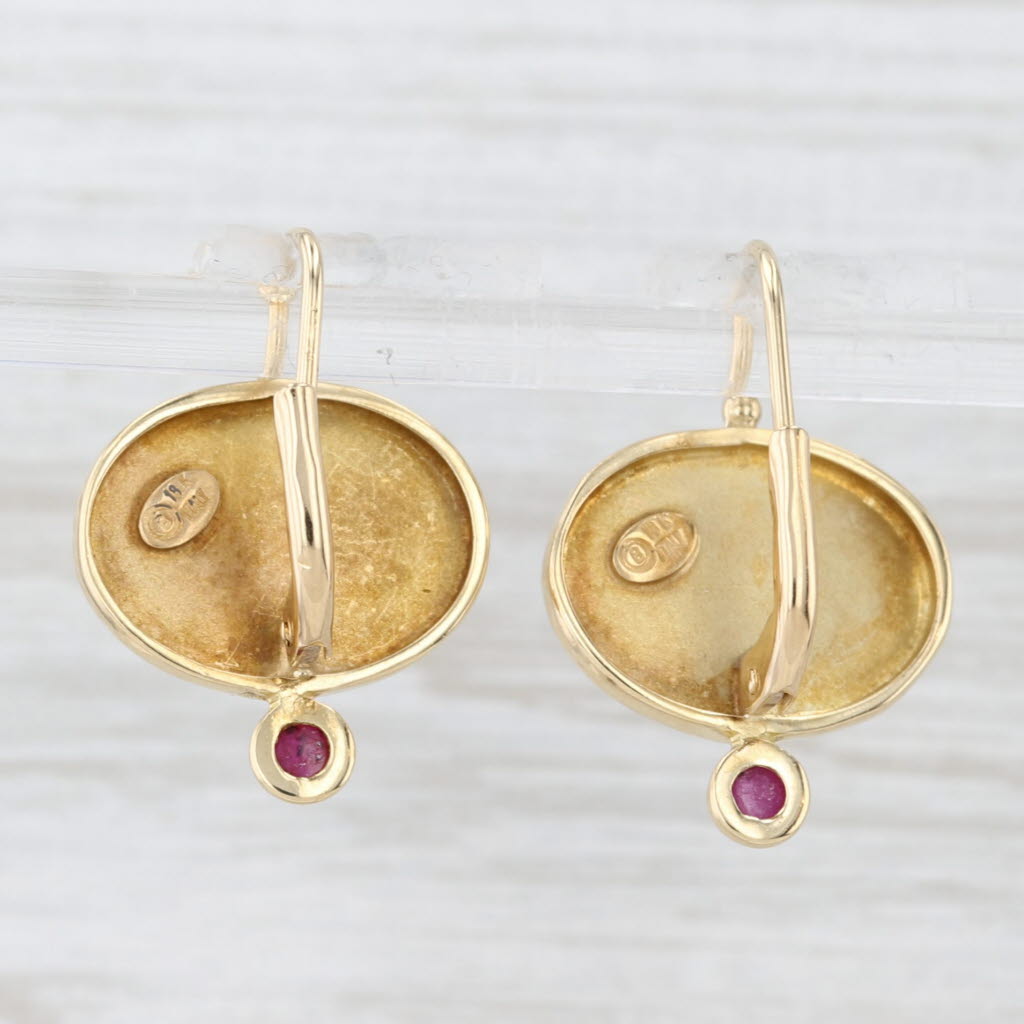 Light Gray Pegasus Ruby Earrings 18k Yellow Gold Lever Back Drops Winged Horse