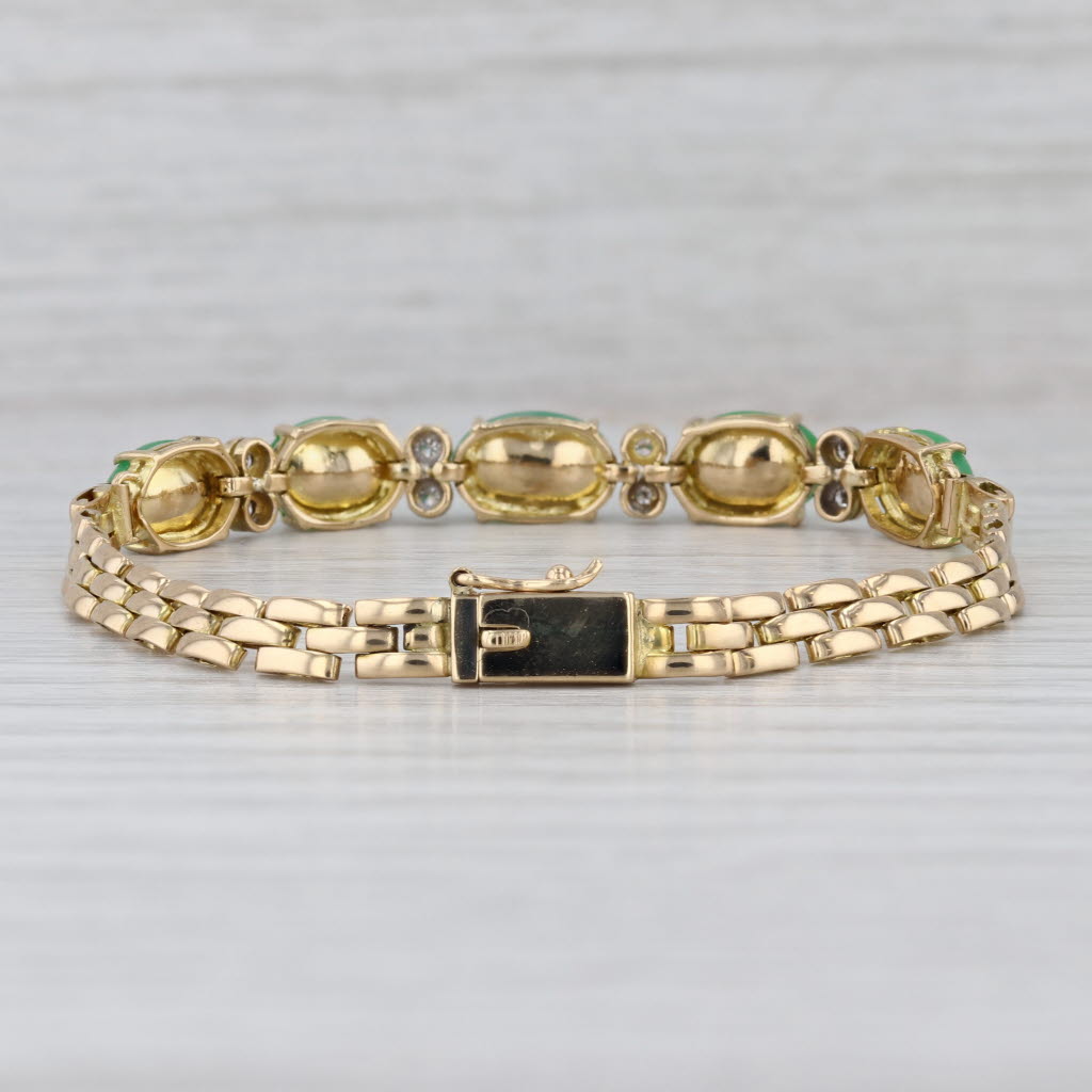Diamond Jadeite Jade Bracelet 18k Yellow Gold Panther Chain 6.5"