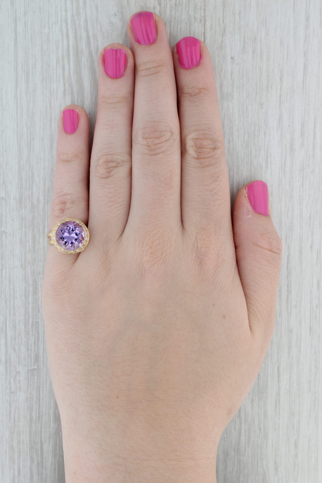 Gray 6.56ctw Round Amethyst Diamond Halo Ring 18k Yellow Gold Size 6.5 Cocktail