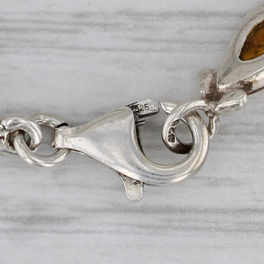 Gray Vintage Amber Bracelet Sterling Silver Pear Cabochons 7" 4.4mm
