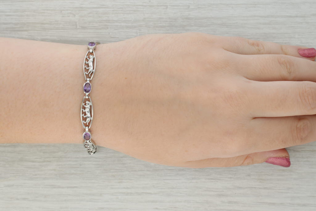 Tan 3.70ctw Purple Lab Created Sapphire Panther Bracelet Sterling Silver 7 1/4"