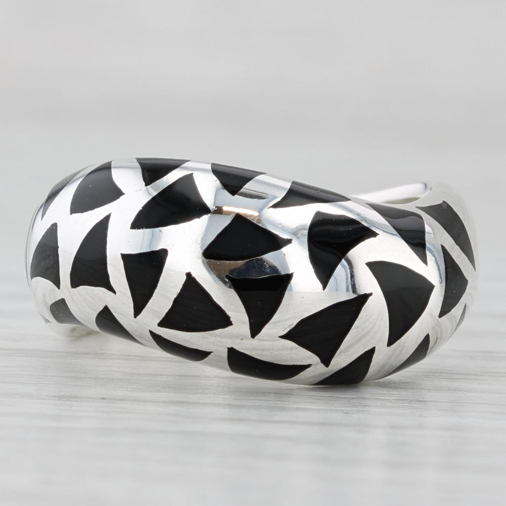 Light Gray Black Resin Mosaic Domed Silver Ring Sterling Size 8-8.25 Statement