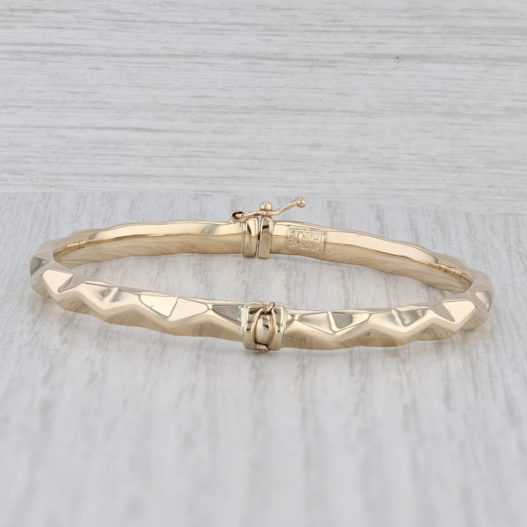 Gray Beveled Bangle Bracelet Milor Italy 14k Yellow Gold 7" 4.9mm