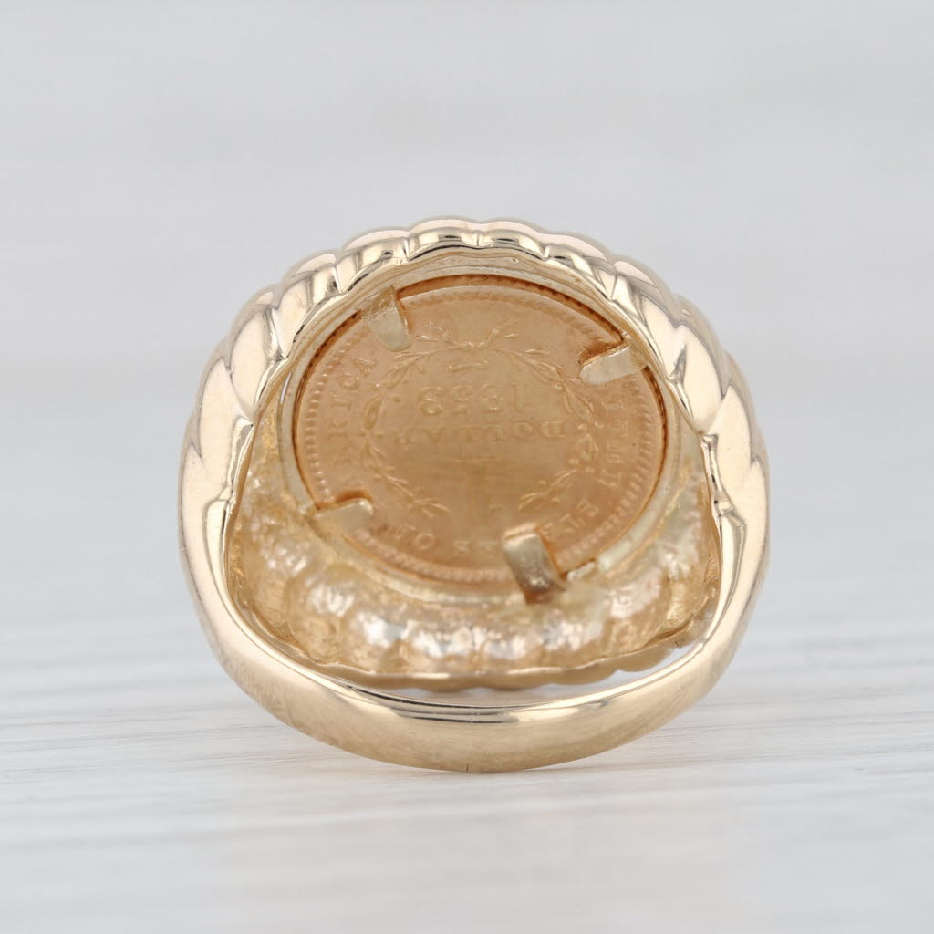1853 $1 Liberty Coin Ring 14k 900 Yellow Gold Size 6 Signet