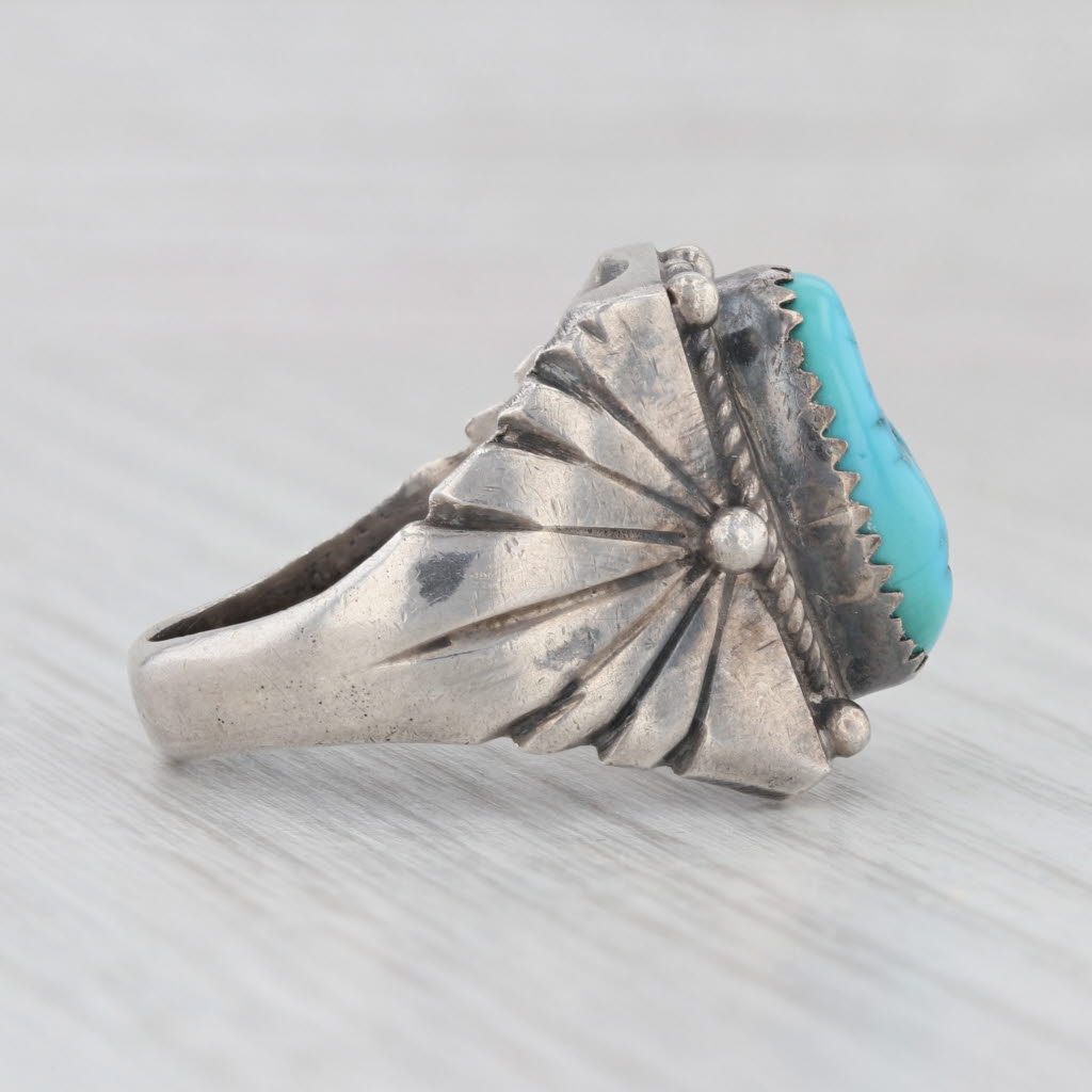 Light Gray Vintage Native American Turquoise Nugget Ring Sterling Silver Size 11.5