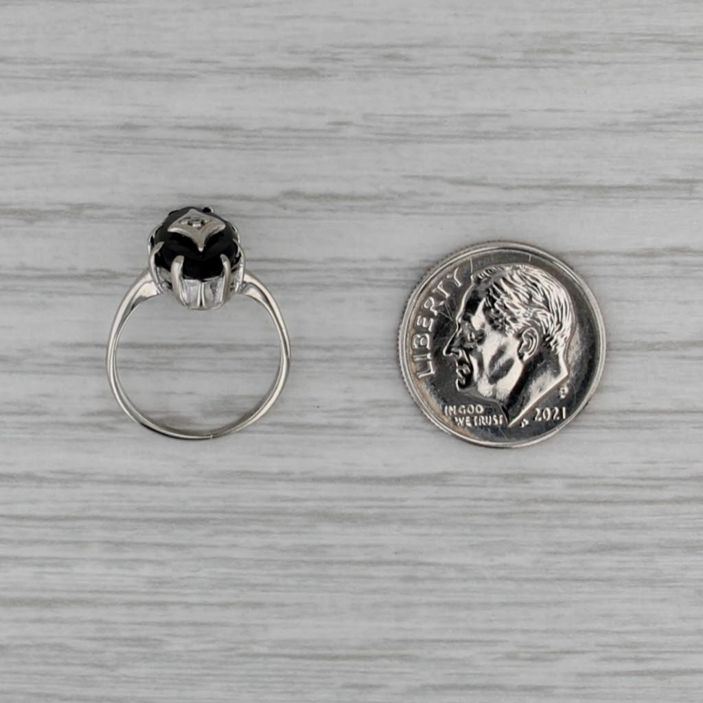 Vintage Onyx Diamond Signet Ring 10k White Gold Size 3