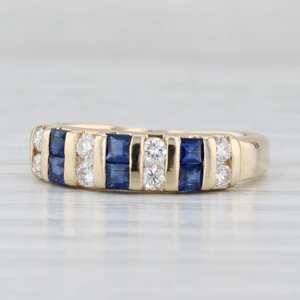 Light Gray 0.60ctw Blue Sapphire Diamond Ring 14k Yellow Gold Size 5.5 Stackable